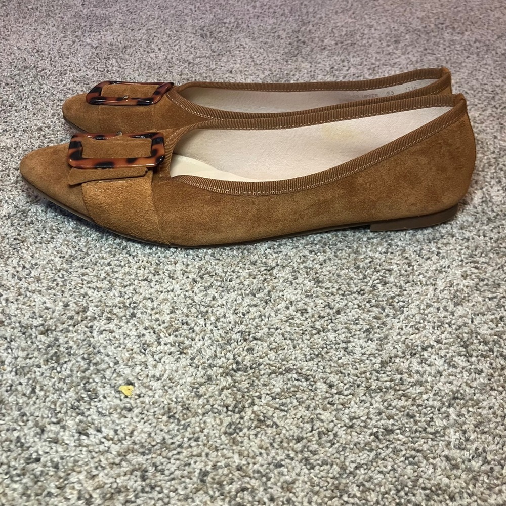 Avellini Brown Suede Pointed Toe Flats Tortoise Shell Buckle 9.5 EU 41 - Picture 3 of 8